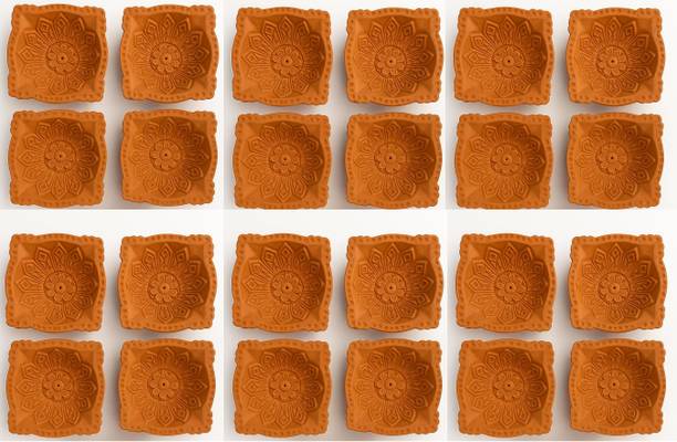 Foursissy Festival Decorative Clay Diyas Oil Lamp, Mitti Diya Diwali Pooja Purpose Terracotta (Pack of 24) Table Diya Set