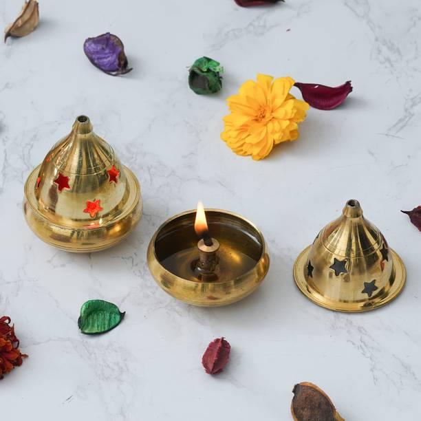 Fashion Bizz Brass Akhand Diya | Brass Deepak/Dia | Akhand Jyot Brass (Pack of 2) Table Diya Set