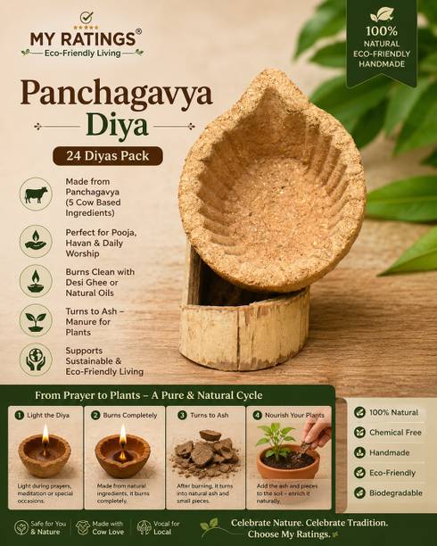 STECB Puja Diyas | Deepam for Daily Pooja | My Ratings Cow Dung Diyas Panchagavya Diya Cow Dung (Pack of 24) Table Diya Set