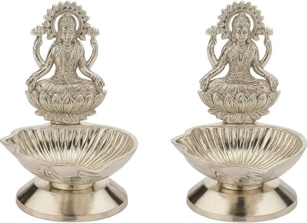 yugal industries SILVER DIYA FOR MANDIR Gold Plated (Pack of 2) Table Diya