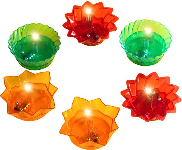 Upharkaro Multicolor LED Water Sensor Floating Diya Lights (Set of 6) Plastic (Pack of 6) Table Diya