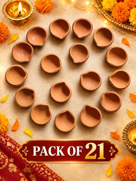 JIYA ELEGANCE Earthen Clay Diya 21 Earthenware (Pack of 21) Table Diya