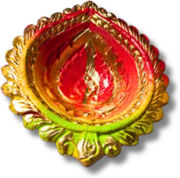 PrioMaa Big colorfull Clay Diya for Diwali Puja Festivals Terracotta, Earthenware Table Diya