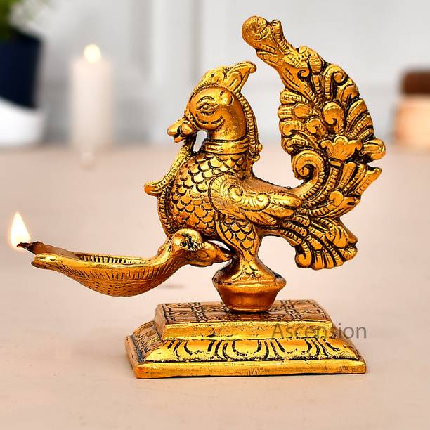 Ascension Metal Peacock Deepak for Pooja Room Home Oil Lamp Pooja Diya for Temple Brass Table Diya