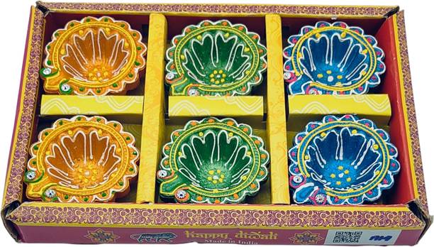 SONKARS Pack of 06 | Non-Wax Classic Festive Glow Terracotta (Pack of 6) Table Diya