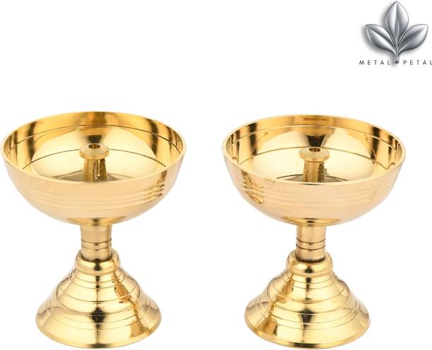 metalpetal Akhand Jyoti Deepam Brass Diya Brass (Pack of 2) Table Diya