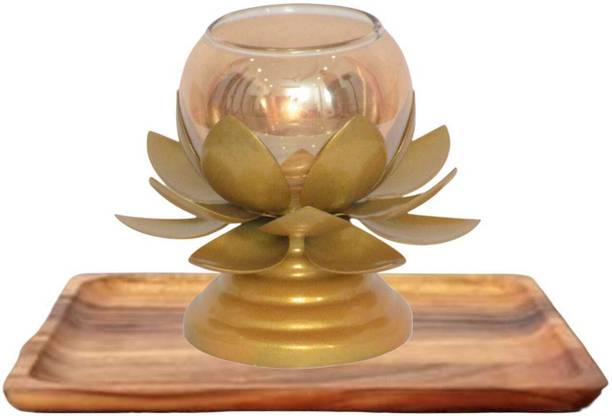 ISHA TOUCH METAL KING RA TOUCH pack of 1 Iron Beautiful Design Lotus Shaped Candle Holder Iron Table Diya