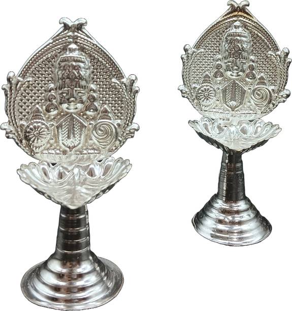 Varalakshmi Balaji Deepam Made of German Silver for Pooja Silver Plated (Pack of 2) Table Diya Set