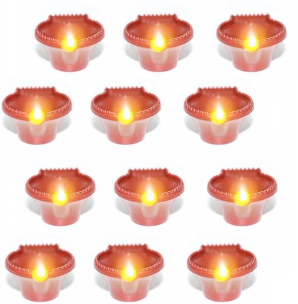 Muren LED Light Water Sensor Diya/Deepak Reusable Lightweight Diwali Decoration Plastic (Pack of 12) Table Diya Set