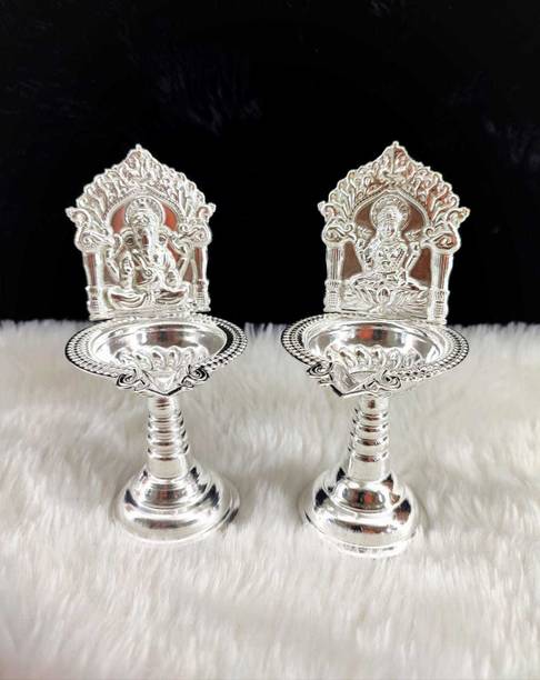 Ojas Silver Plated Laxmi & Ganesh Samai Silver Plated (Pack of 2) Table Diya Set
