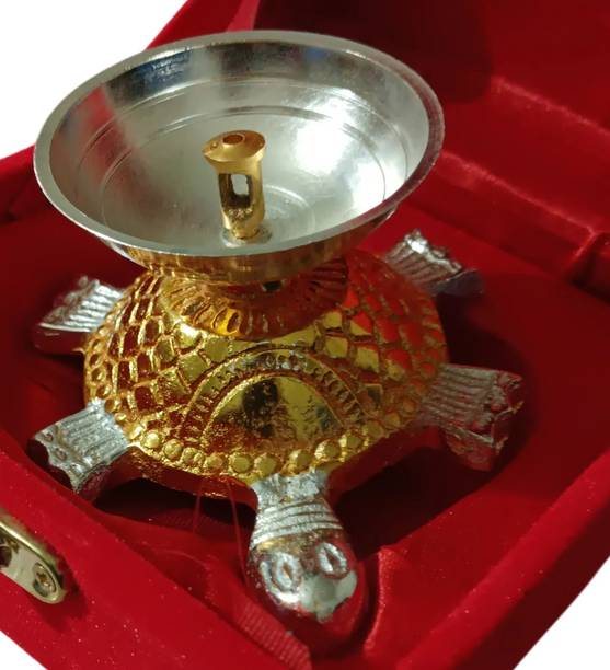 sherx VastuGold Turtle Diya DivyaShakti Tortoise Diya SILVER AND GOLD PLATED DIYA Brass Table Diya