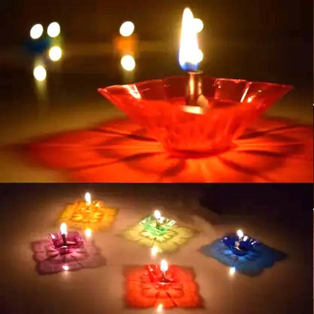 SOMUDEE 3D Shadow Reflection Floating Plastic Lamp | Decorative Diwali Diya Candle_pd13 Plastic (Pack of 12) Table Diya Set