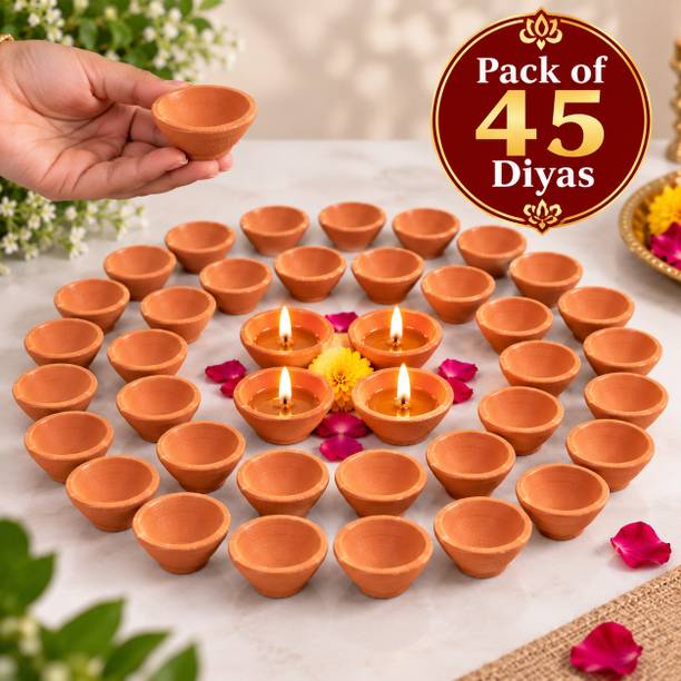 MITTI LOK Clay Diya Pack of 45 Festive Decor Festive Set Earthenware (Pack of 45) Table Diya Set