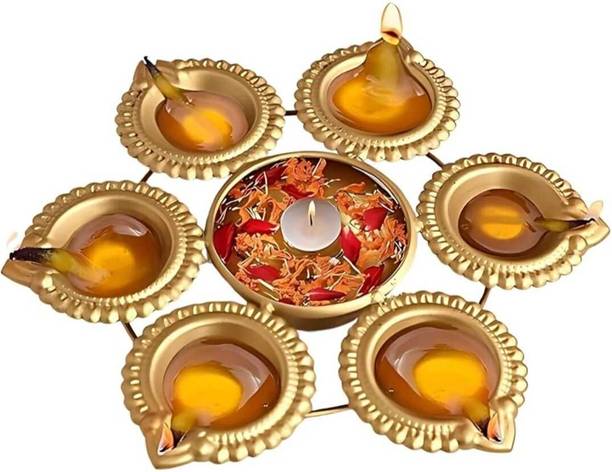 Hinagift Hand-made Home Office Decorative Metal Diya Urli Iron Table Diya Set