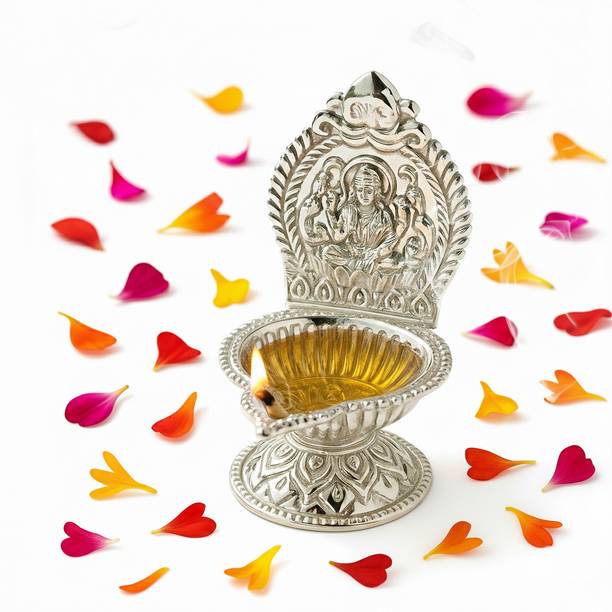 Abhiksha Creations Lakshmi Diya for Pooja Mandir & Home Decor Silver Plated Table Diya