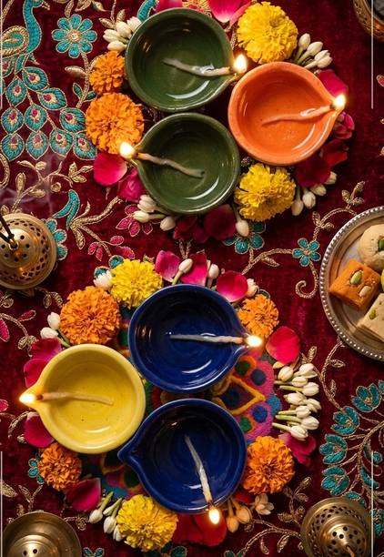 grenterprises Ceramic Diya set Ceramic (Pack of 6) Table Diya Set