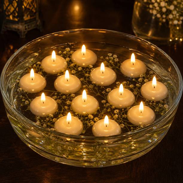 Bnkthreads LED Tealight Water Sensor Diyas, Flameless Floating Candles for Diwali Decor Plastic (Pack of 12) Table Diya Set