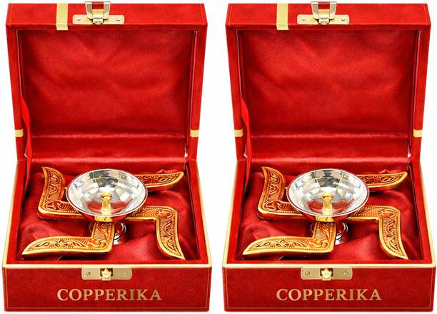 Copperika Copperika Swastik Diya for Pooja(Packof2)Deepam |Diwali Gift Item |Home Decor Aluminium (Pack of 2) Table Diya