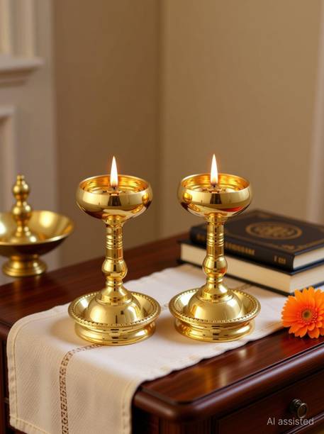 IAE Brass Nanda Diyas Brass Diyas for Pooja Room Deepam Kundulu Set Kuthu Vilakku Brass Table Diya Set