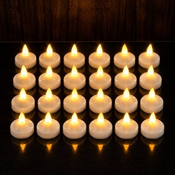 Bnkthreads Water Sensor LED Tealight Diyas, Flameless Floating Candles for Diwali, Decor Plastic (Pack of 24) Table Diya Set