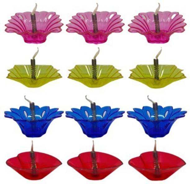IMPECT.E Plastic Transparent Floating Diya for Diwali/Festive Home Decoration Multicolor Plastic (Pack of 12) Table Diya Set