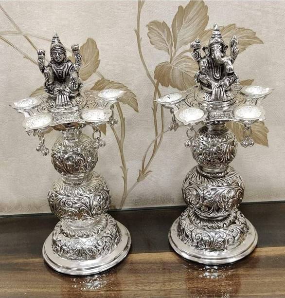 SHUBH MART SOLUTION Silver Plated (Pack of 2) Table Diya Set