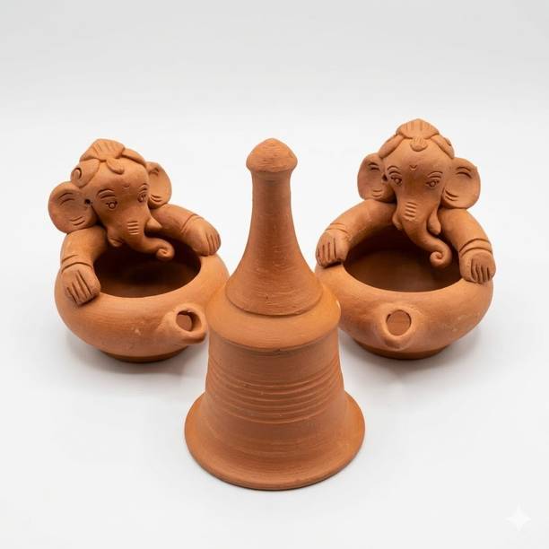 ChellaCart Terracotta (Pack of 3) Table Diya Set
