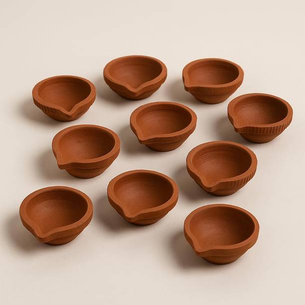 mshine Natural Clay Diwali Diya | Traditional Mitti Ka Diva, Handmade Terracotta Diyas Terracotta (Pack of 30) Table Diya Set