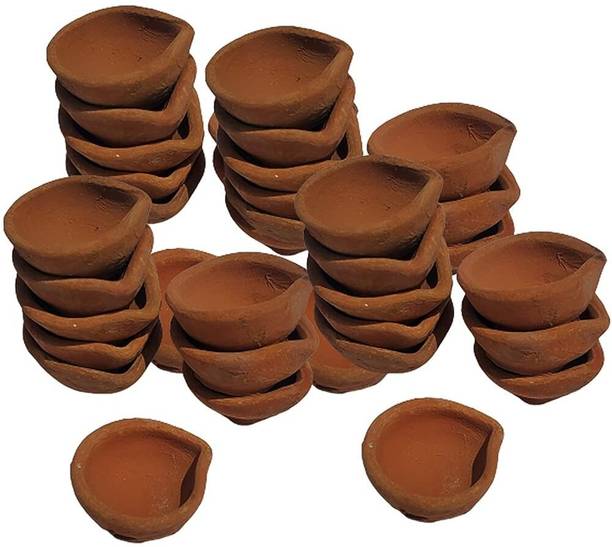 Mclear Natural Clay Diwali Diya | Traditional Mitti Ka Diva, Handmade Terracotta Diyas Terracotta (Pack of 6) Table Diya Set