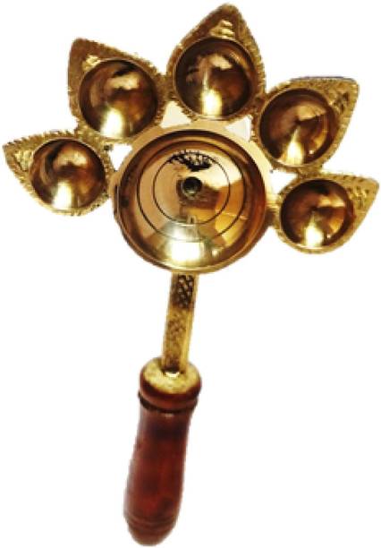 STE PANCHMUKHI ARTI DIYA/PANCHA DEEPAM DIYA BRASS METAL 19cm FOR RELIGIOUS/POOJAN Brass Table Diya