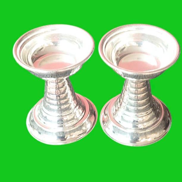 IAE Germen Silver Diyas Set For Pooja Deepam Kundulu Puja Germen Silver Pooja Item Silver Plated (Pack of 2) Table Diya Set