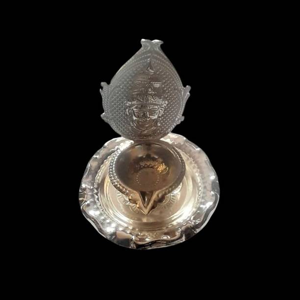 IAE German Silver Kamakshi Deepam Germen Silver Diya Deepak Varalakshmi Pooja Items Silver Plated Table Diya