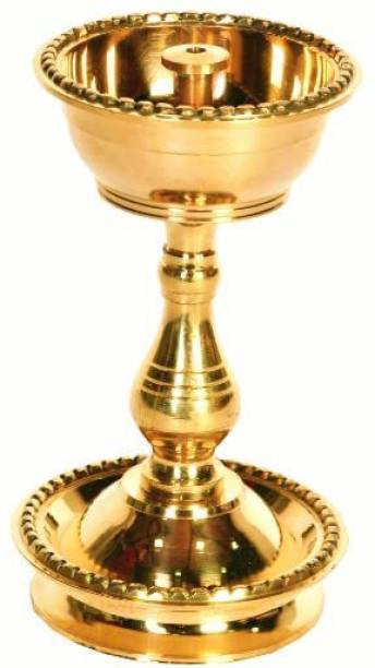 DOKCHAN Brass Udupi Nanda Diya Puja Temple Decoration Stand Diya Lamp for Home Mandir Brass Table Diya Set