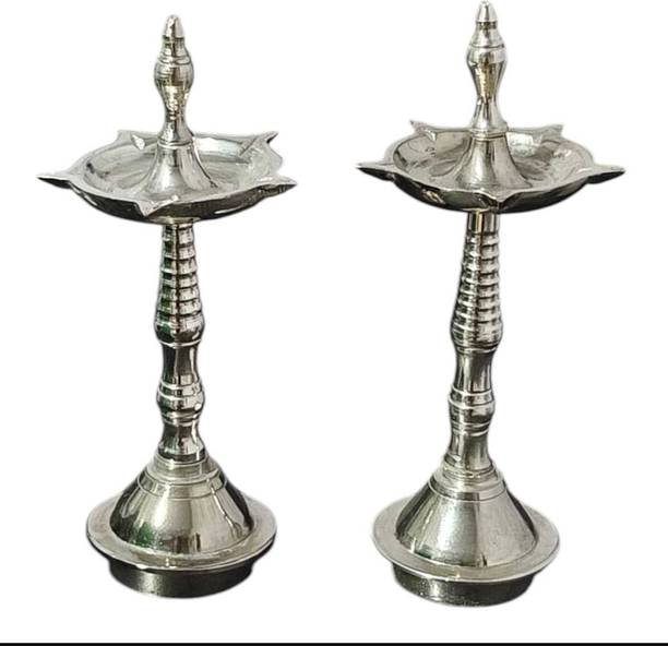 AAN DECOR AAN DECOR Aluminum Silver Plated Kerala Deep Pack of 2 Aluminium, Nickel (Pack of 2) Table Diya Set