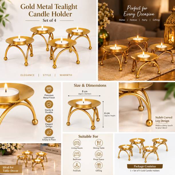 A R BAZAAR HUB Iron (Pack of 4) Table Diya Set