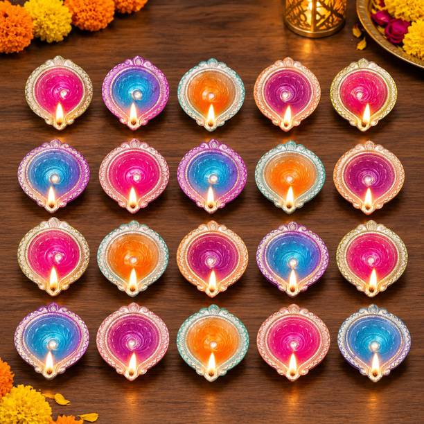 GREYFIELD Colorful Handmade Clay Diya for Diwali, Puja & Home Decoration Terracotta (Pack of 20) Table Diya