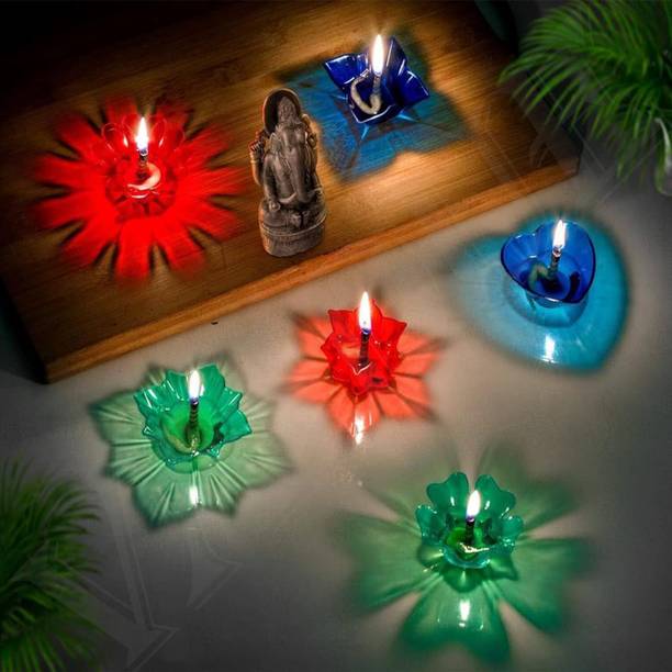 BS NATURAL 3D Shadow Reflection Floating Plastic Lamp|Decorative Diwali Diya Candle_pd2467 Plastic (Pack of 24) Table Diya Set
