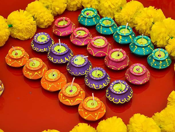 AWANI TRENDS Matki Diyas | Navratri and Diwali Wax Diya Set Of 12 | Candle