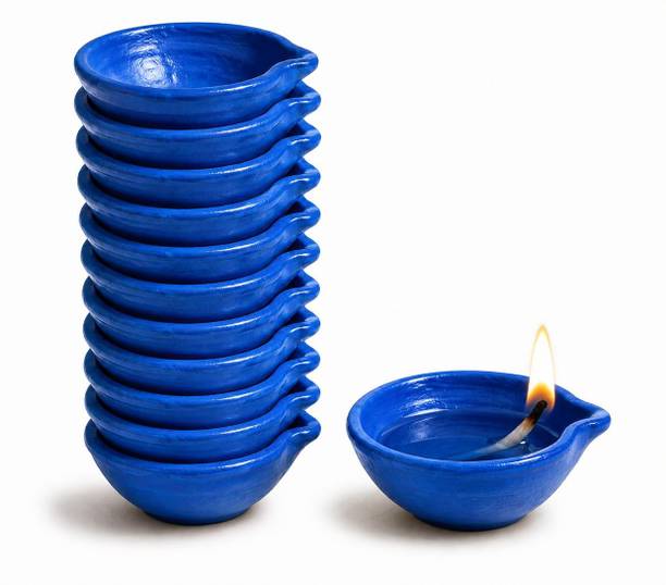 om craft villa Traditional Mitti Diya | Handmade Clay Oil Lamp for Diwali, Pooja & Home Decor Terracotta (Pack of 12) Table Diya Set