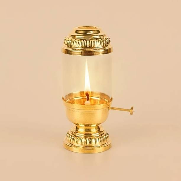 kunmetal pooja,navratri,diwali metal brass finish akhand jyoti diya with adjustable bati Iron Table Diya