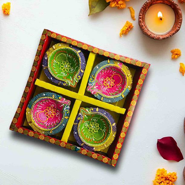 Kreyam's Traditional Mitti Diya For Diwali Pooja Earthenware Table Diya Set