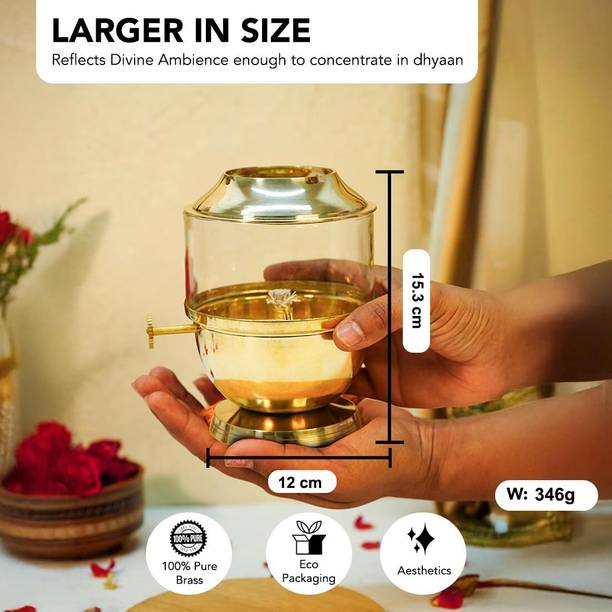 Sepreta brass finish metal Akhand Jyot Diya with Adjustable Knob, 300ml (Large) Brass Table Diya