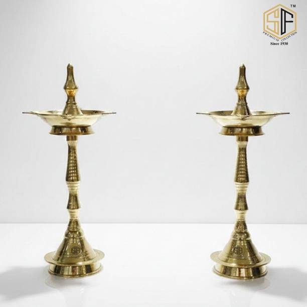 sf hospitality sf hospitality brass diya | brass pooja diya long(9 inches , Golden) Brass (Pack of 2) Table Diya Set