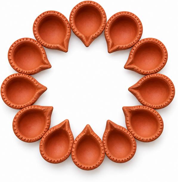 vibevista Terracotta Clay Diya with Cotton Batti for Puja & Diwali | 12 Pcs, 1.5x0.75 inch Terracotta (Pack of 12) Table Diya Set