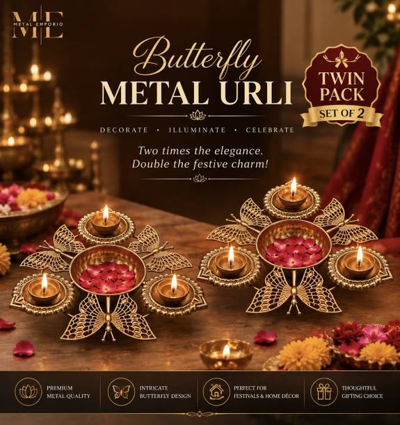 METAL EMPORIO Iron (Pack of 2) Table Diya Set