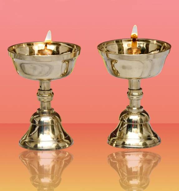 maan treading Akhand Jyothi Pyali Stand Nanda Table Diya Brass (Pack of 2) Table Diya Set