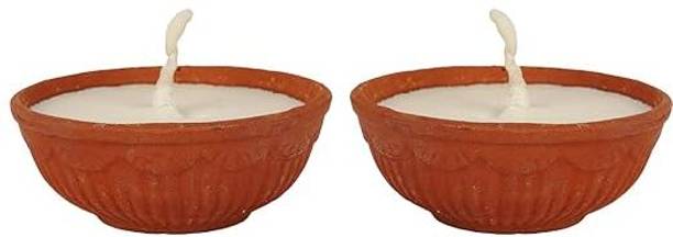 Satvik Traditional Akhand Jyot Clay Diya with Pure Ghee Wax for Mandir Pooja Lamp Pottery (Pack of 2) Table Diya