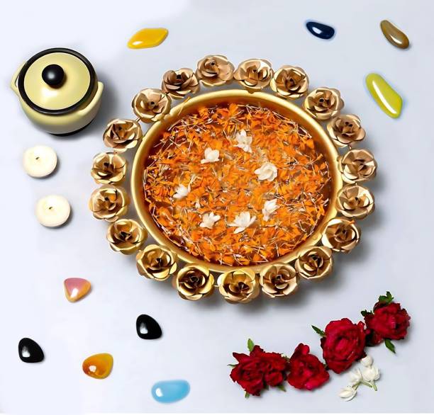 Tarnish Tarnish Urli Diya For Home Decor, Diya For Puja, [12Inch] Gold Iron Table Diya