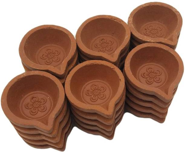 DreamKraft Clay Traditional Diwali Ke Diya | Mitti Ka Diya (Set of 24) Earthenware (Pack of 24) Table Diya Set