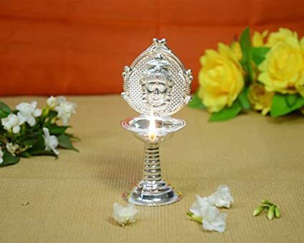 Luckypot German Silver Stand Amman Vilaku/Diya For Pooja/Decor (5.5Inch Wt:50gr)/ Silver Plated Table Diya